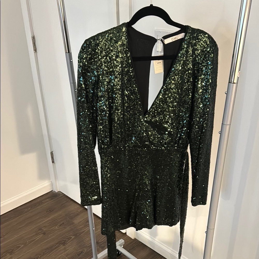 Oasis Green Sequin Wrap Dress